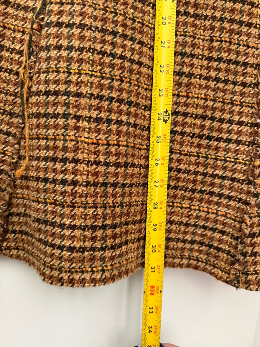 Elliott Lauren Houndstooth Tweed A-Line Skirt Brown Wool Blend Fringe Detail - Picture 6 of 7